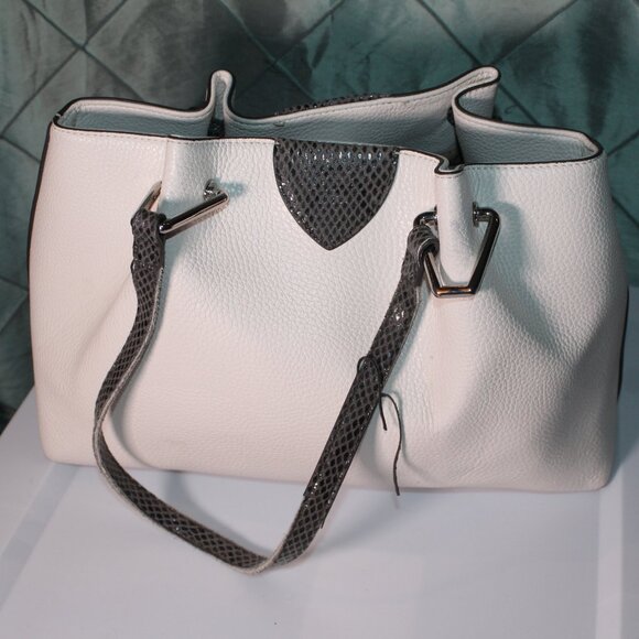 Cream & Silver Anne Klein Classic A Hinge Tote PVC shell inner zip close‎ *PU - Picture 4 of 5